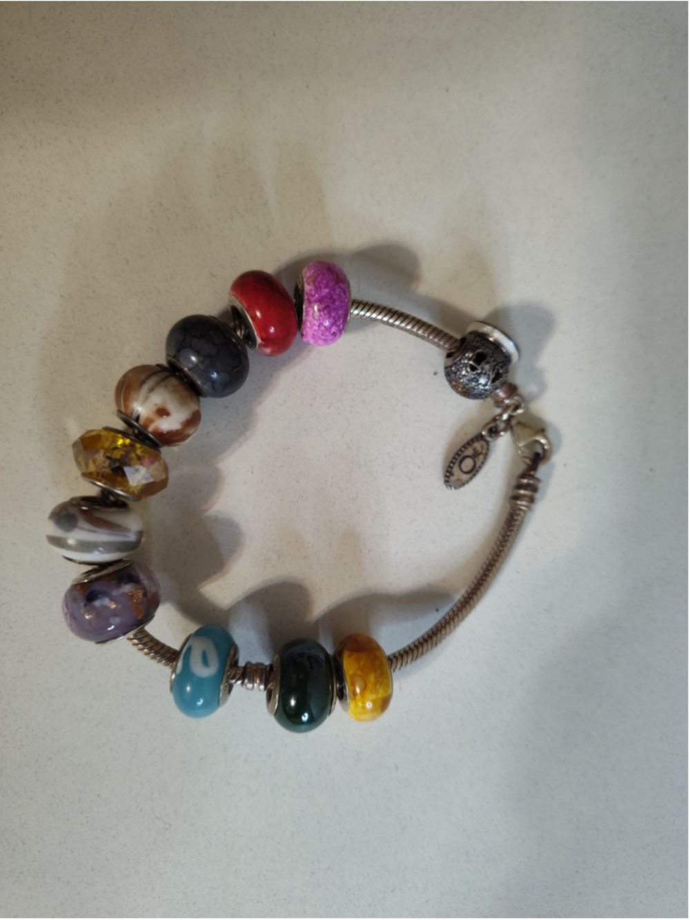 Rare Pandora Lobster Sterling Bracelet + 11 Murano Style 925 Silver Charms SEE!